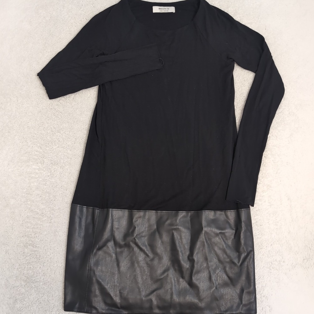 Bailey 44 faux leather black long‎ sleeve dress size X-Small Made In USA